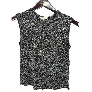 Rebecca Taylor 100% Silk Black White Floral‎ Leaf Print Cap Sleeve Top Blouse 0